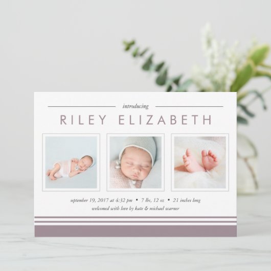 Aankondiging Metro Stripe Birth | Berry (Staand voorkant)