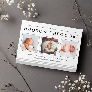 Aankondiging Metro Stripe Birth Grijs