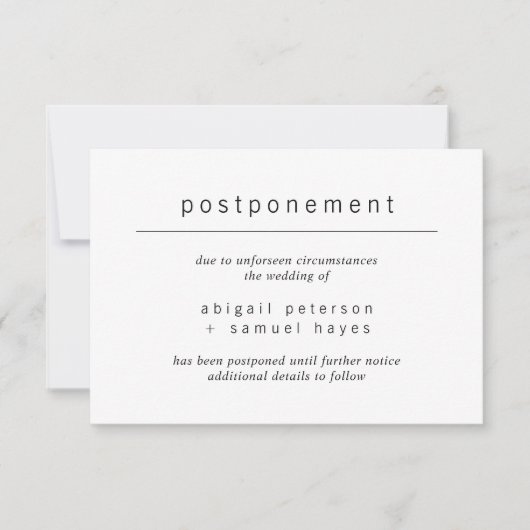 Aankondiging minimalistisch uitstellen huwelijk (Voorkant)