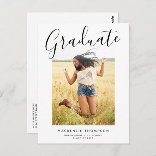 Aankondiging modern Afstuderen kalligrafie Briefkaart (Voorkant / Achterkant)