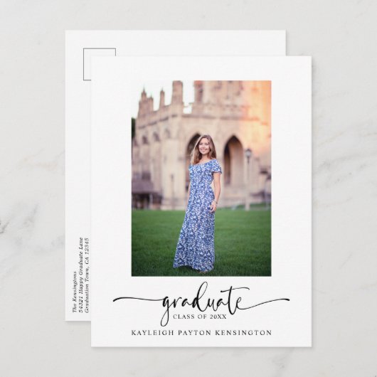 Aankondiging modern Elegant Script Afstuderen Briefkaart (Voorkant / Achterkant)