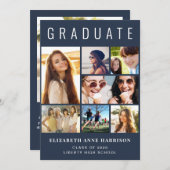 Aankondiging modern Foto Collage Blue Afstuderen (Voorkant / Achterkant)