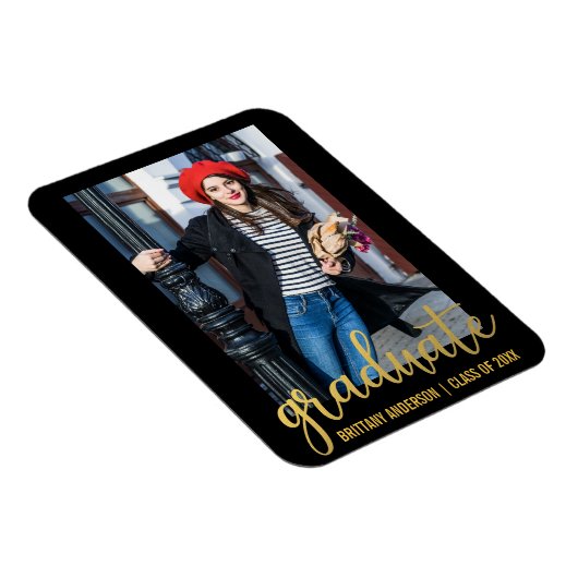 Aankondiging modern script Afstuderen Foto Gold Magneet (Rechterzijde)