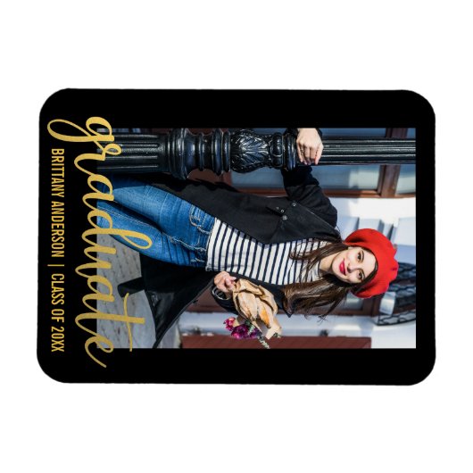 Aankondiging modern script Afstuderen Foto Gold Magneet (Horizontaal)