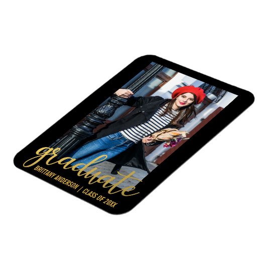 Aankondiging modern script Afstuderen Foto Gold Magneet (Linkerzijde)