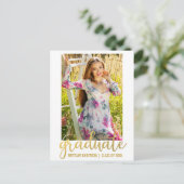 Aankondiging modern script Afstuderen Foto Gold W (Staand voorkant)