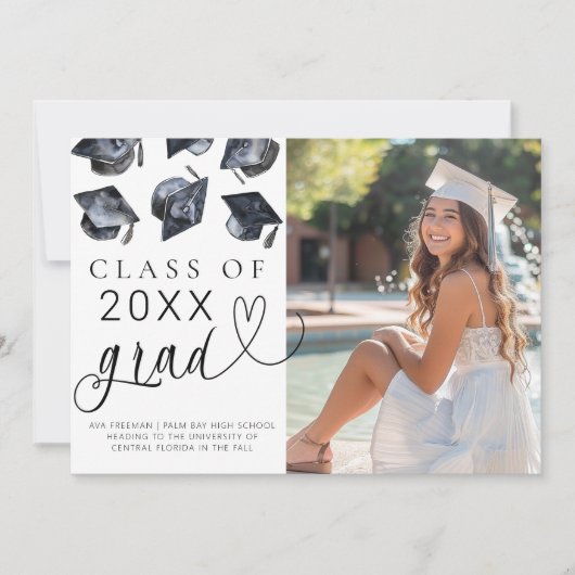Aankondiging modern zwart-wit Afstuderen (Voorkant)