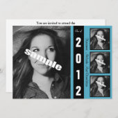 Aankondiging modern zwart-wit en blauw Afstuderen (Voorkant / Achterkant)