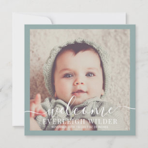 Aankondiging moderne Baby Foto Blue Green Birth
