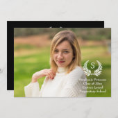 Aankondiging Monogram Laurel Foto Afstuderen (Voorkant / Achterkant)