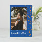 Aankondiging Oranje blauw Confetti Afstuderen (Staand voorkant)