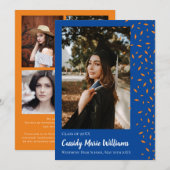 Aankondiging Oranje blauw Confetti Afstuderen (Voorkant / Achterkant)