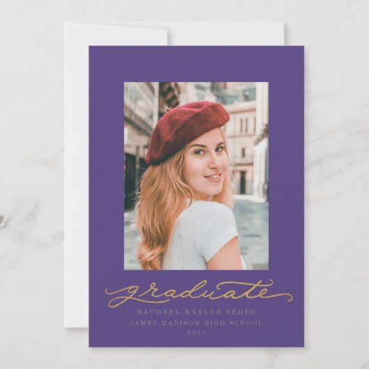 Aankondiging Paars en Gold Script Afstuderen (Voorkant)