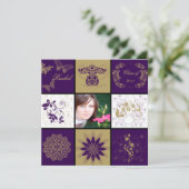 Aankondiging Paars Gold Square Grid Afstuderen (Staand voorkant)