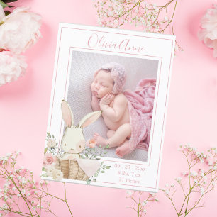 Aankondiging persoonlijke foto-Girl Bunny Birth Briefkaart