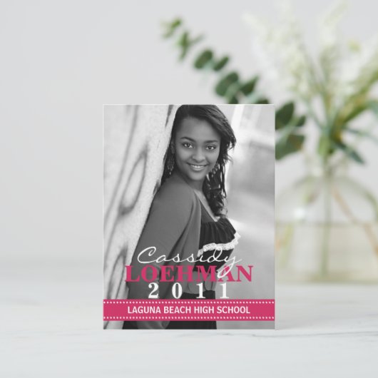 Aankondiging Raspberry Custom Photo Afstuderen (Staand voorkant)