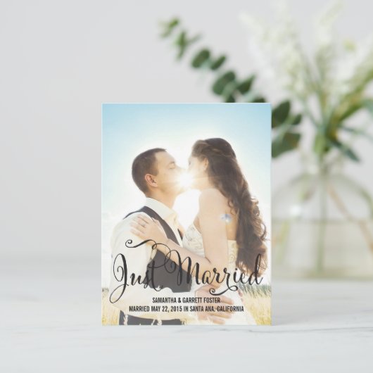 Aankondiging Romantic Script Wedding - Zwart (Staand voorkant)