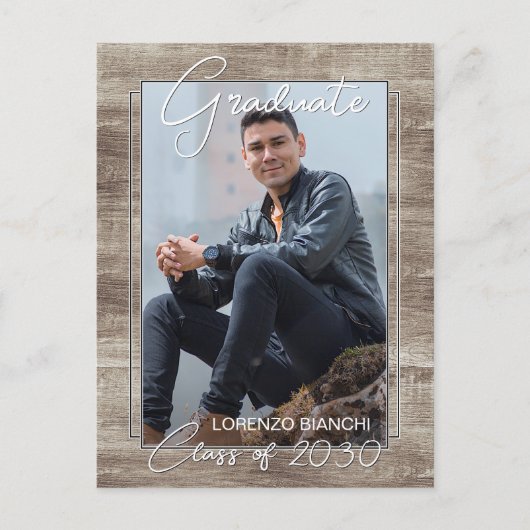 Aankondiging  Rustic Woodgrain Afstuderen Briefkaart (Voorkant)