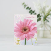 Aankondiging save the date - Roze gerbera (Staand voorkant)