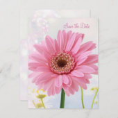 Aankondiging save the date - Roze gerbera (Voorkant / Achterkant)