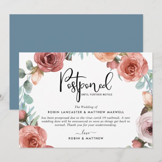 Aankondiging uitgesteld evenement Stofblauwe perzi (Voorkant / Achterkant)