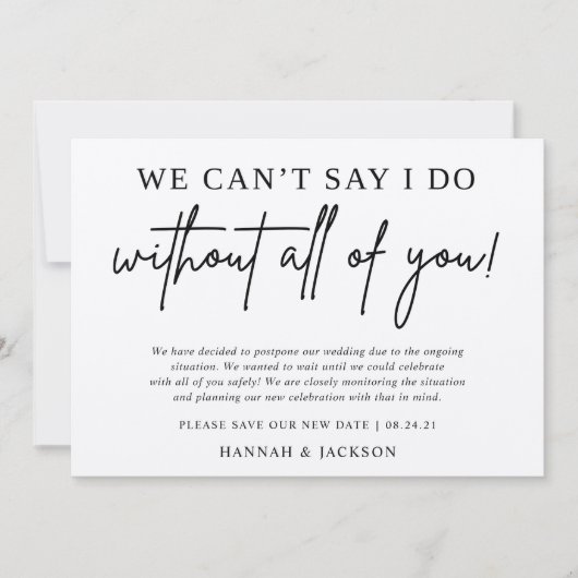 Aankondiging uitstel trouwdatum Nieuwe datum (Voorkant)