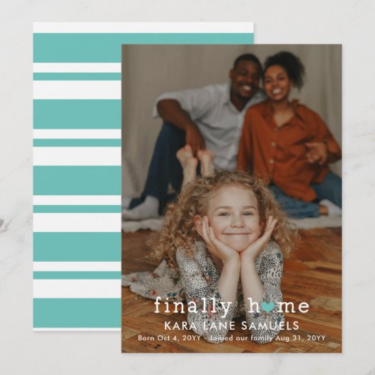 Aankondiging van adoptie met Turquoise Hart Eindel (Voorkant / Achterkant)