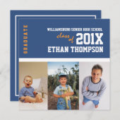 Aankondiging van afstuderen 3 Foto-collage in blau (Voorkant / Achterkant)