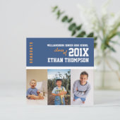 Aankondiging van afstuderen 3 Foto-collage in blau (Staand voorkant)