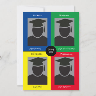 Aankondiging van afstuderen van vierling met foto'