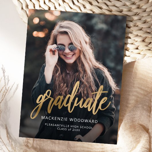 Aankondiging van Afstuderen voor Photo Gold Script Briefkaart