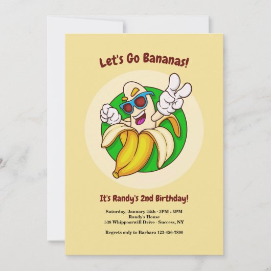 Aankondiging van Bananas Character Birthday Party (Voorkant)
