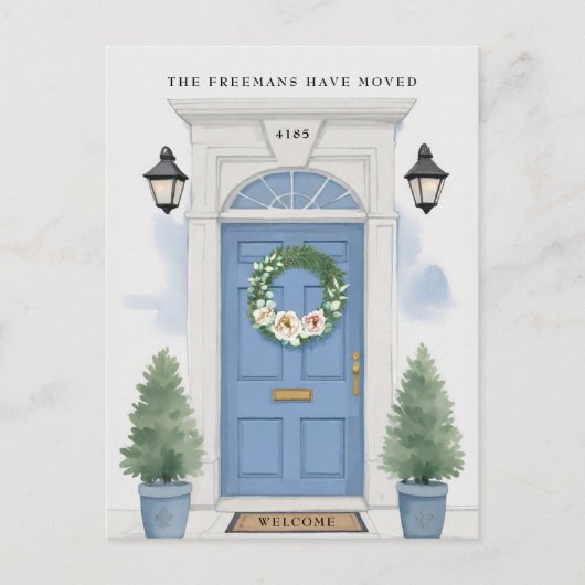 Aankondiging van blauwe voorkleppen briefkaart (Voorkant)