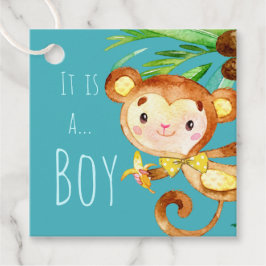 Aankondiging van Blue Cute Monkey Baby Boy Bedankjes Labels
