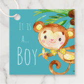Aankondiging van Blue Cute Monkey Baby Boy Bedankjes Labels (Voorkant)