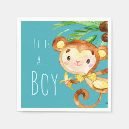 Aankondiging van Blue Cute Monkey Baby Boy Servet