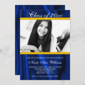Aankondiging van Blue Gold Satin Photo Afstuderen (Voorkant / Achterkant)