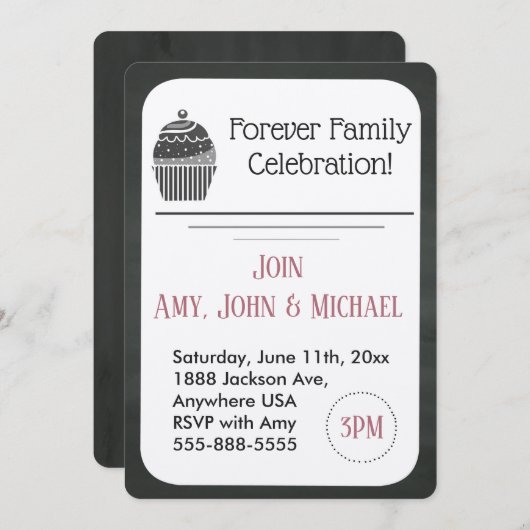 Aankondiging van de adoptiepartij Chalkboard Cupca (Voorkant / Achterkant)