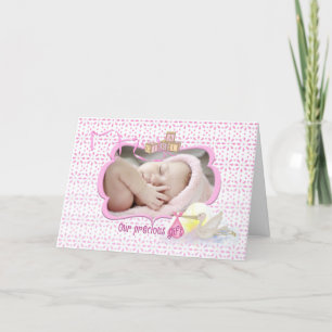 Aankondiging van de baby roze fotokaart