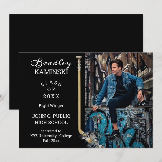 Aankondiging van de Foto van Hockey Player-Afstude (Voorkant / Achterkant)