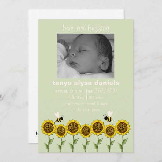 Aankondiging van de geboorte met hoor het gezoem (Voorkant / Achterkant)