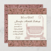 Aankondiging van de geboorte - Roze bruine Damask (Voorkant / Achterkant)