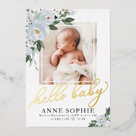 Aankondiging van de geboorte van Blue Floral & bed (Voorkant)