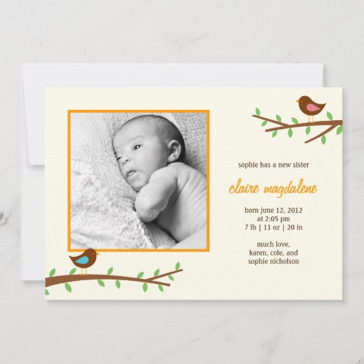 Aankondiging van de geboorte van Sweet Birdies Bab (Voorkant)