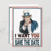 Aankondiging van de Iconische  Oom Sam Party (Voorkant / Achterkant)