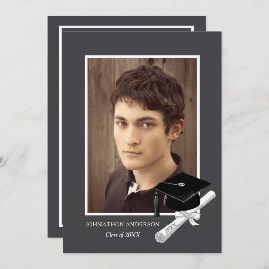 Aankondiging van de Modern Gray Foto Graduation Pa (Voorkant / Achterkant)