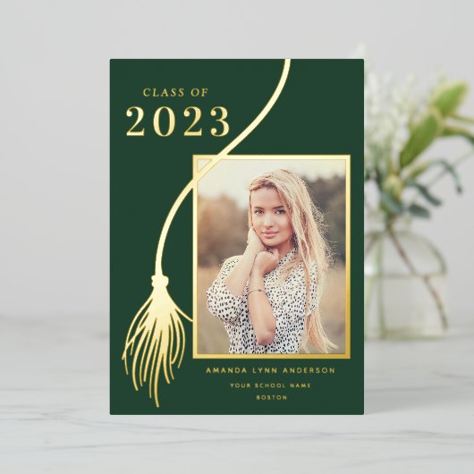 Aankondiging van Elegant Gold Foil Tassel Afstuder (Staand Voorkant)