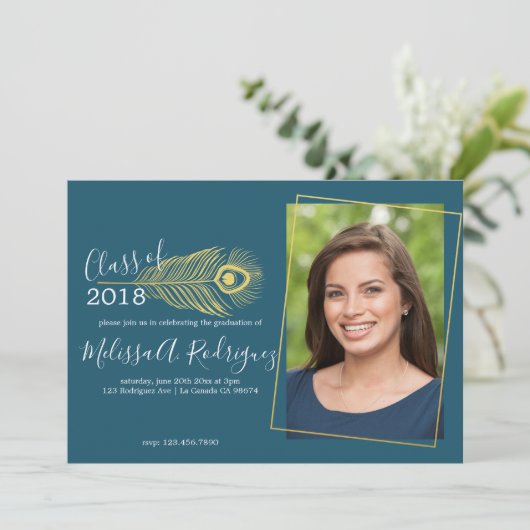 Aankondiging van Elegant Gold Peacock Afstuderen (Staand voorkant)