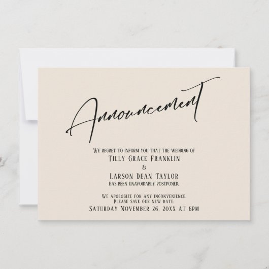 Aankondiging van Elegant Handwriting Wedding Delay (Voorkant)