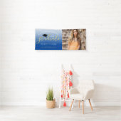 Aankondiging van Elegant Script Gold Blue Afstuder Spandoek (Insitu)